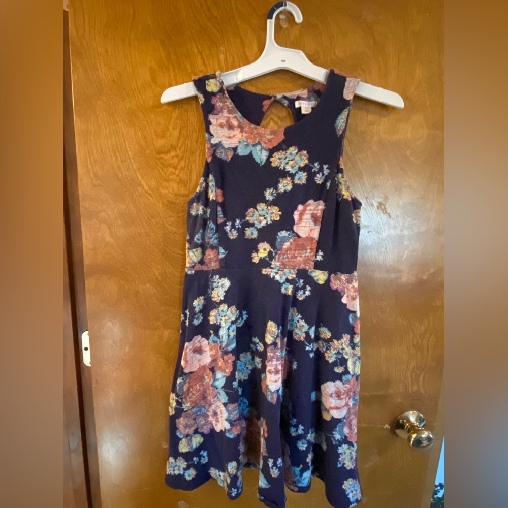 Floral Sleeveless Dress - Navy and Pink